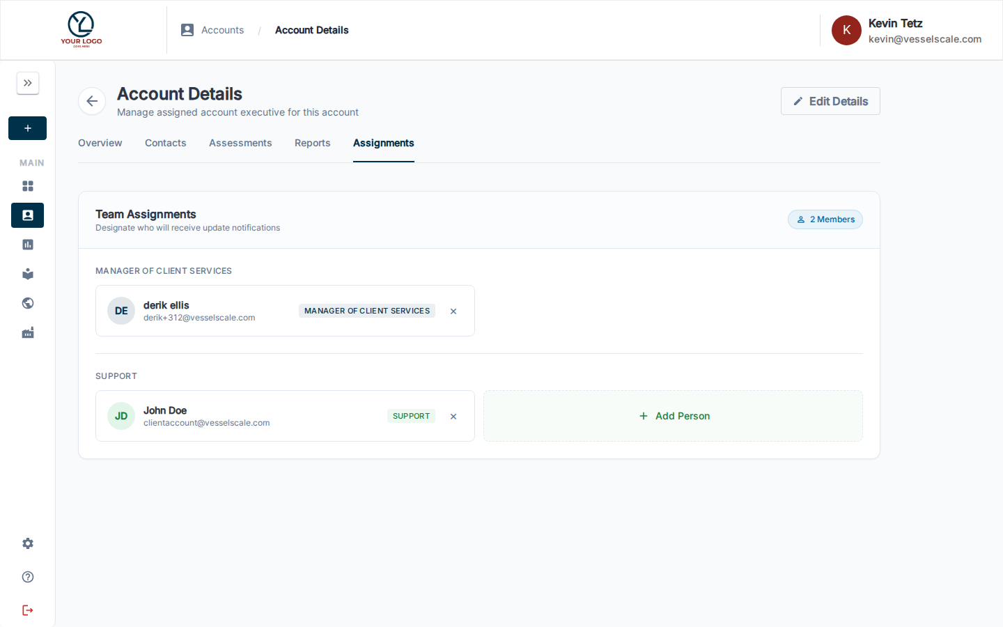 Account Details — Assignments (scrolled)