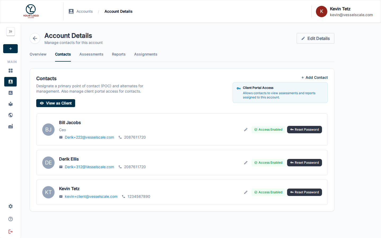 Account Details — Contacts (scrolled)