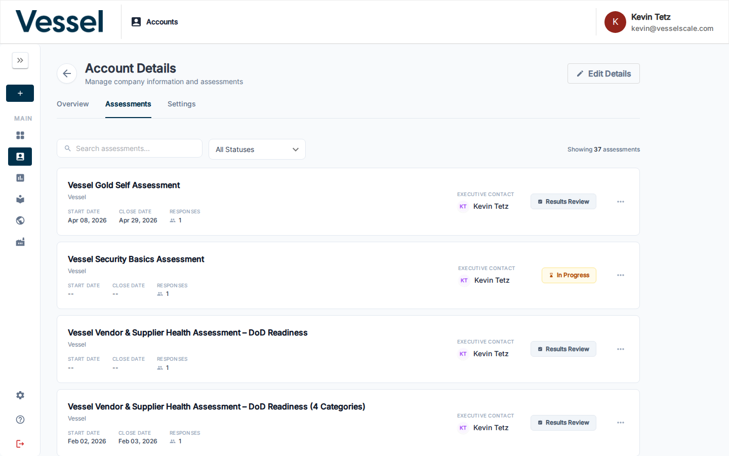 Account Assessments List