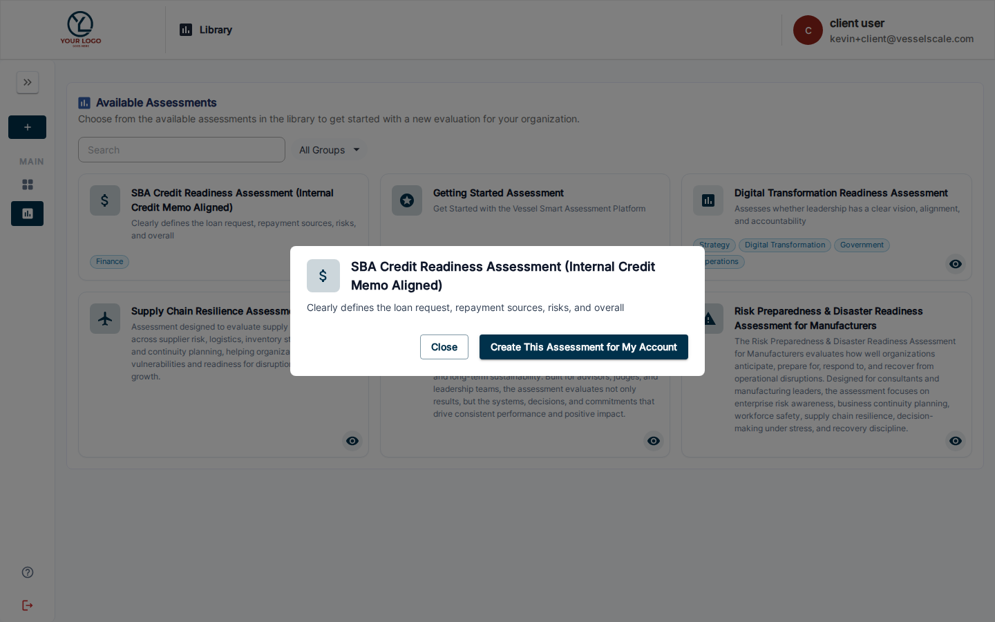 Assessment detail modal — client view