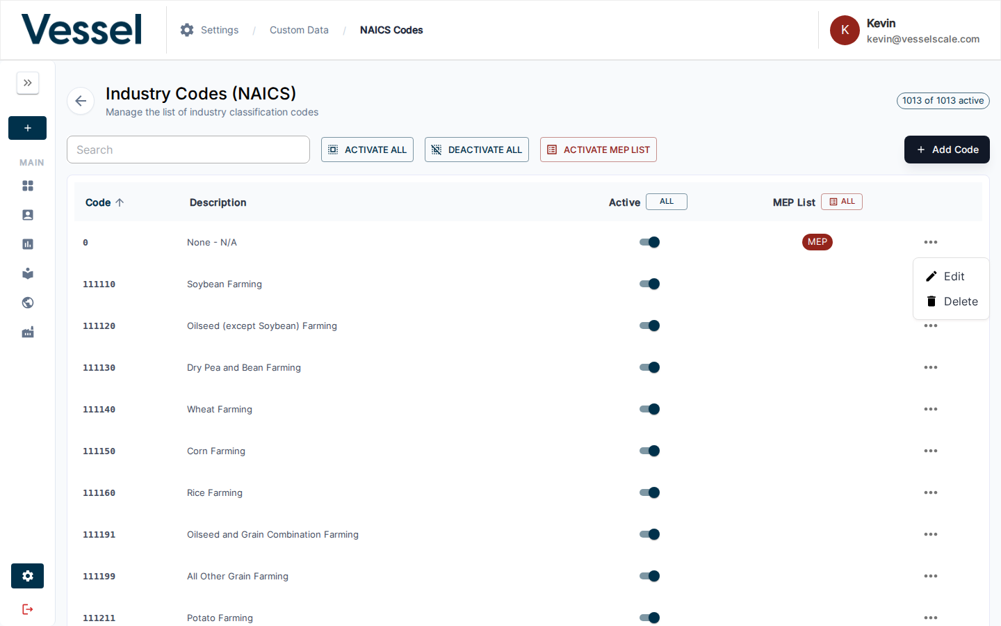 NAICS Code Edit Modal