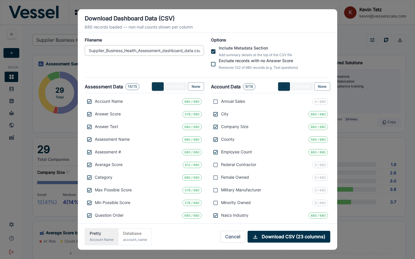 Download Dashboard Data modal