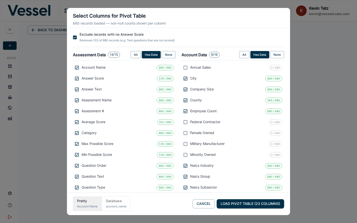 Pivot Table column selector