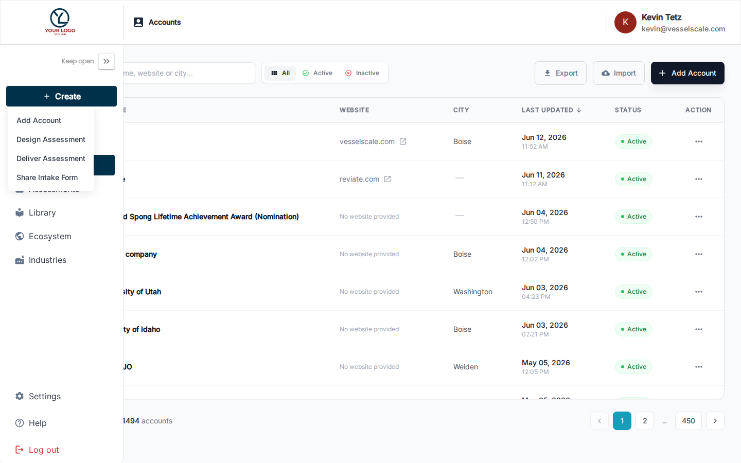 + Create menu with Add Account highlighted