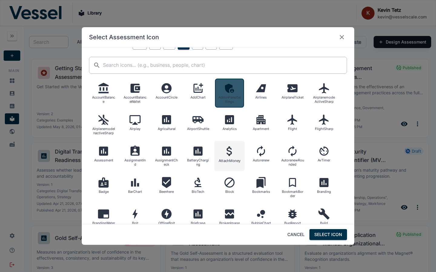 Icon picker scrolled to show more icon options