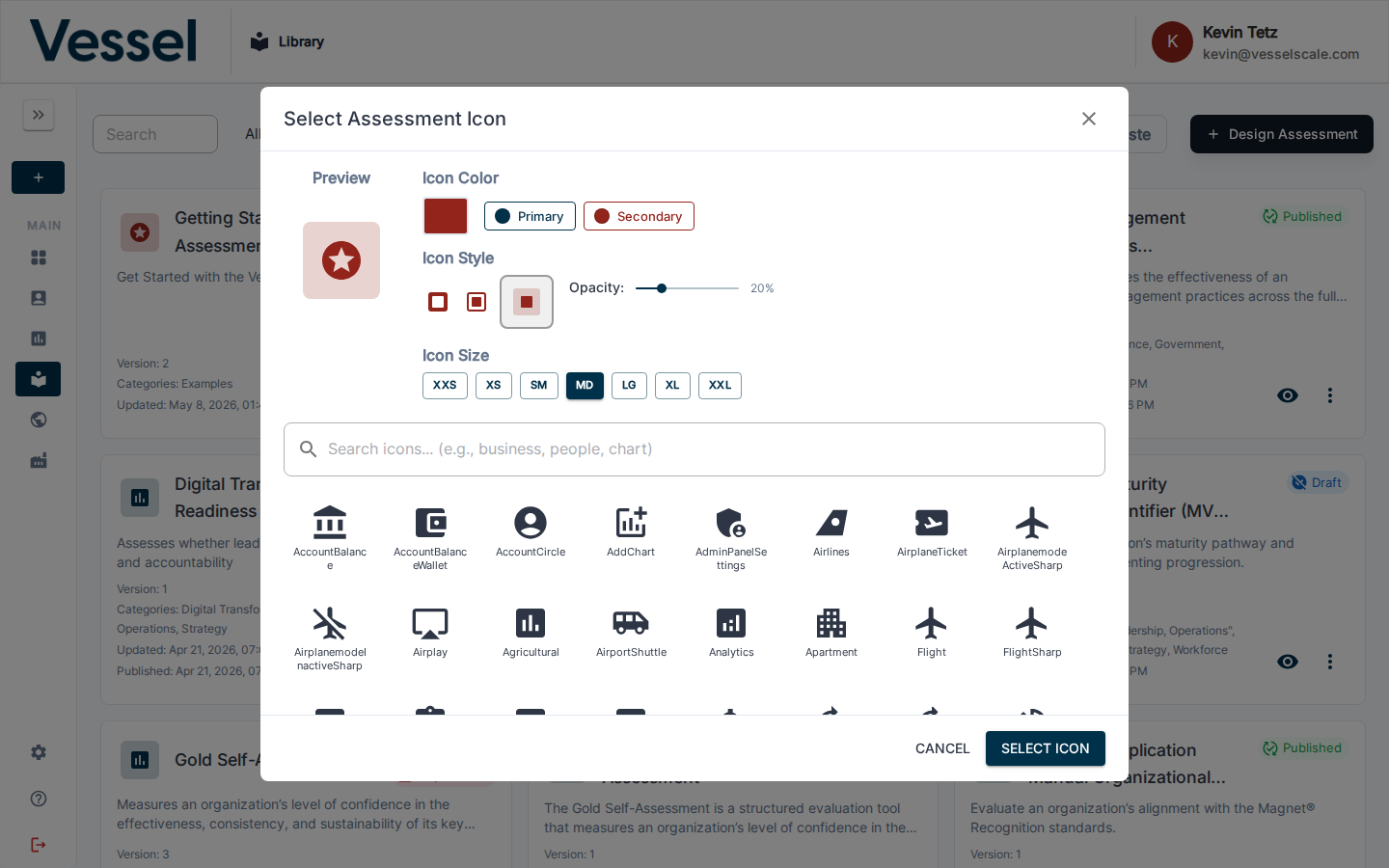 Icon picker modal showing available icons
