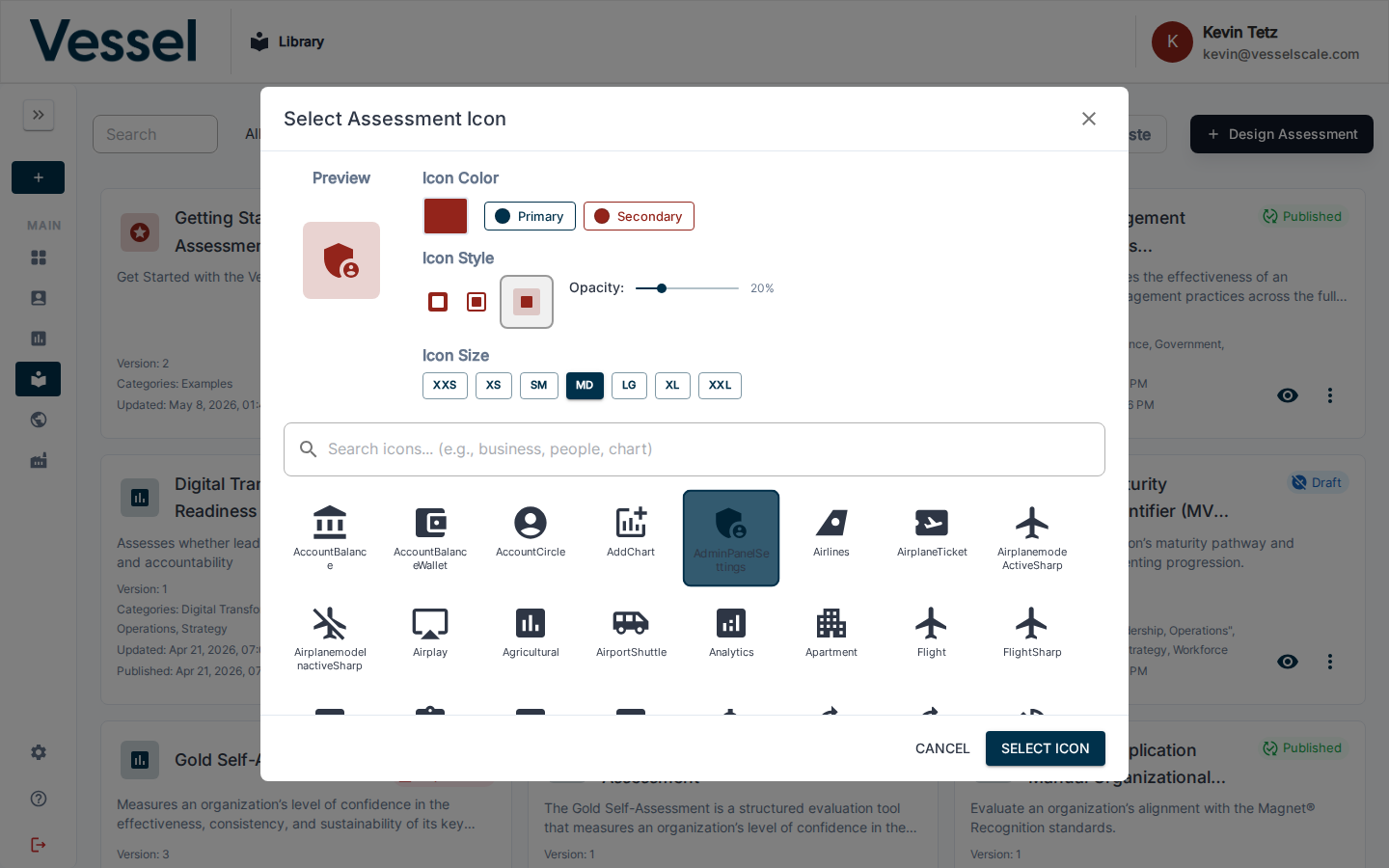 Icon picker showing customization controls and style options